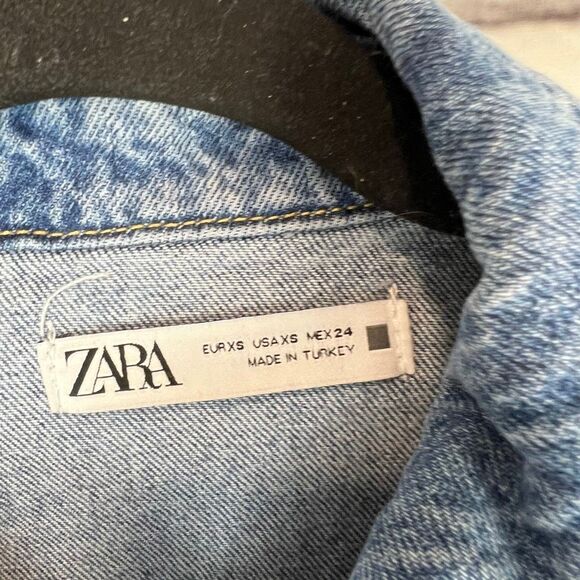 Zara Women's XS Blue Denim Mini Dress Short Sleeve - Picture 3 of 8